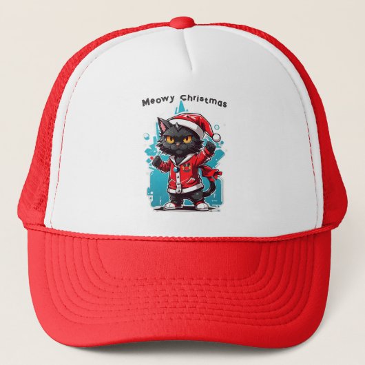 Dabbing Black Cat: Meowy Kerstfeesten Trucker Pet (Voorkant)