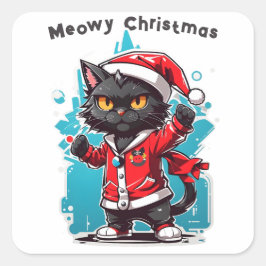 Dabbing Black Cat: Meowy Kerstfeesten Vierkante Sticker