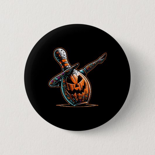 Dabbing Bowling Pin Bowler Jack O Lantern Spooky H Ronde Button 5,7 Cm (Voorkant)
