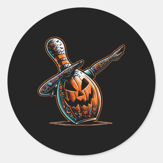 Dabbing Bowling Pin Bowler Jack O Lantern Spooky H Ronde Sticker (Voorkant)