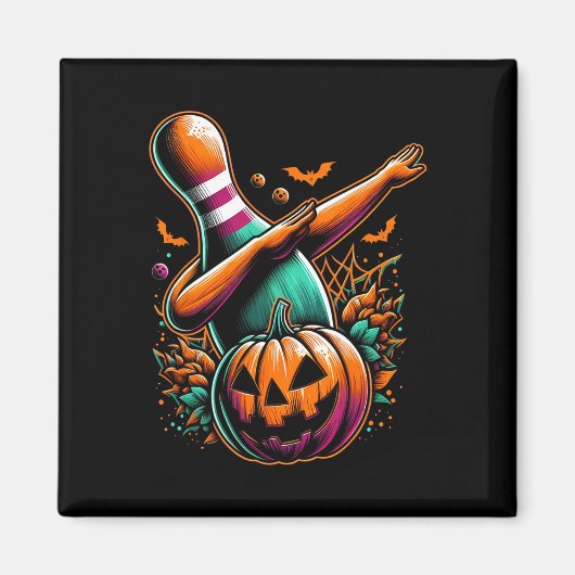 Dabbing Bowling Pin Pumpkin Spooky Halloween Bowli Magneet (Voorkant)
