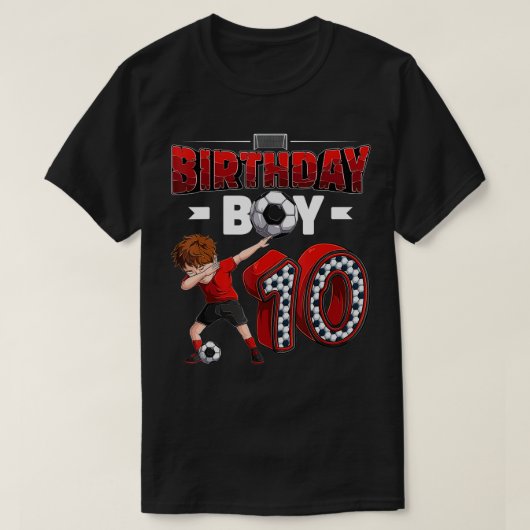 Dabbing boy 10-jarige voetbalspeler 10e geboorteda t-shirt (Design voorkant)
