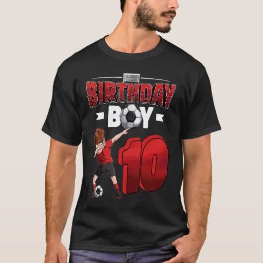 Dabbing boy 10 year old Soccer Player 10th birthda T-shirt (Voorkant)
