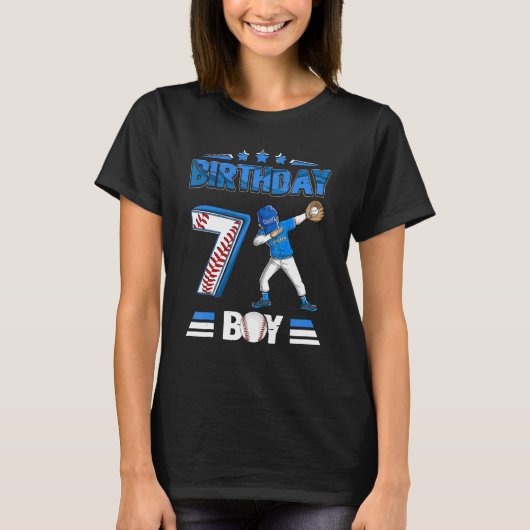 Dabbing Boy 7 jaar oude Baseball Player 7th Birthd T-shirt (Voorkant)