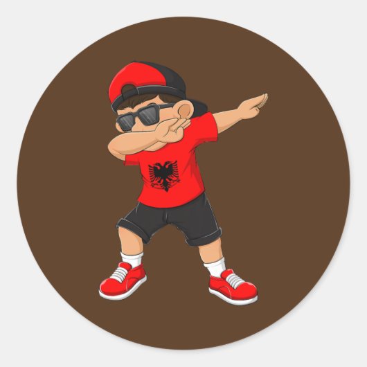 Dabbing Boy Albanian Albania Flag Kids Dab Dance Ronde Sticker (Voorkant)