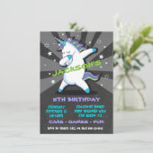 Dabbing Boy Unicorn Birthday Party Invitation Kaart (Staand voorkant)