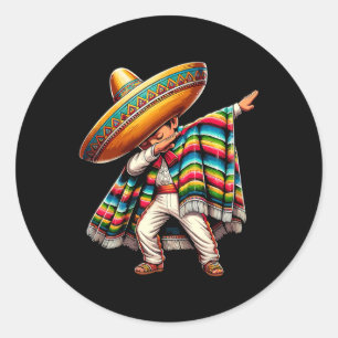 Dabbing Boys Mexicaanse Poncho Cinco De Mayo 1 Ronde Sticker