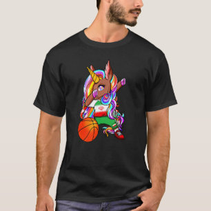 Dabbing Brown Skin Unicorn Iran Basketball Fans Je T-shirt