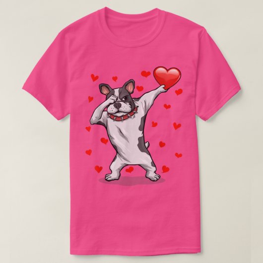 Dabbing Bulldog Red Heart Love Valentijnsdag Lov T-shirt (Design voorkant)