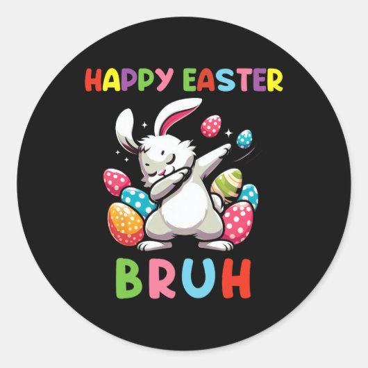 Dabbing Bunny Easter Bruh2 Ronde Sticker (Voorkant)