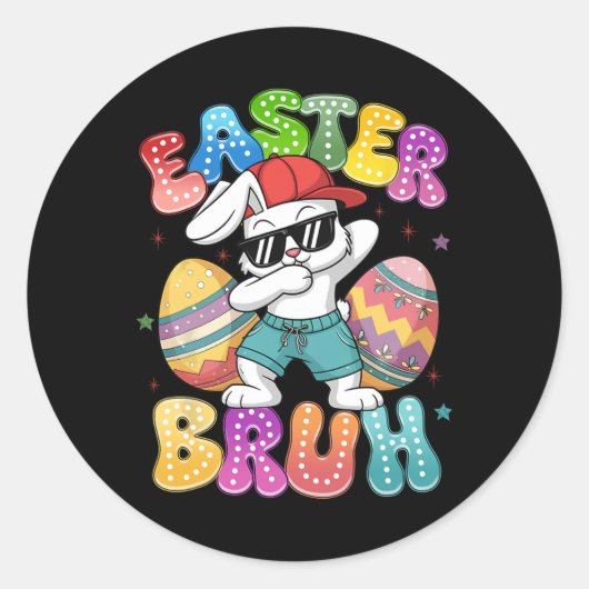 Dabbing Bunny Easter Bruh Meme Grappig Gezegde Tie Ronde Sticker (Voorkant)