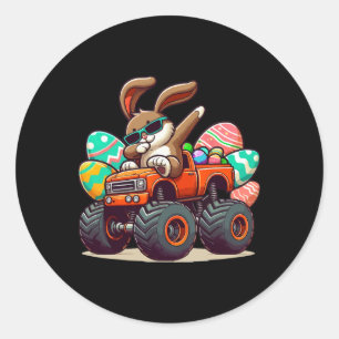 Dabbing Bunny Happy Easter Boys Kinder monstertruc Ronde Sticker