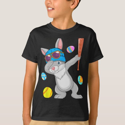 Dabbing Bunny Spelen Softbal Pasen Kostuum Spelen T-shirt (Voorkant)