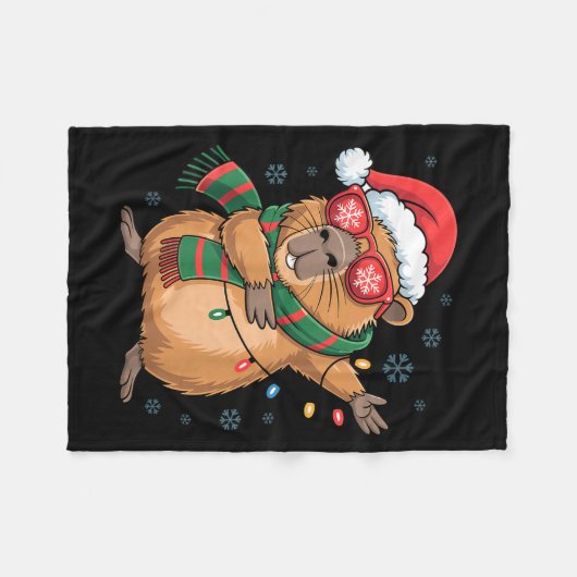 Dabbing Capybara Christmas Santa Hat Funny Holiday Fleece Deken (Voorkant (Horizontaal))