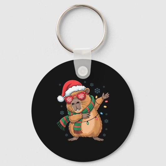 Dabbing Capybara Christmas Santa Hat Funny Holiday Sleutelhanger (Voorkant)
