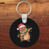 Dabbing Capybara Christmas Santa Hat Funny Holiday Sleutelhanger (Voorkant)
