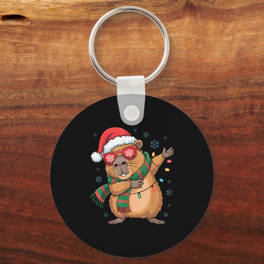 Dabbing Capybara Christmas Santa Hat Funny Holiday Sleutelhanger (Voorkant)