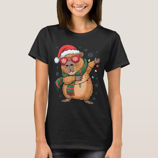 Dabbing Capybara Christmas Santa Hat Funny Holiday T-shirt (Voorkant)