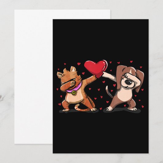 Dabbing Cat Beagle Heart Funny Valentijnsdag Gift Aankondiging (Voorkant / Achterkant)
