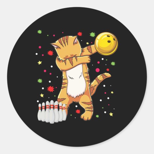 Dabbing Cat Bowling Shirten Funny Bowling Gift Cat Ronde Sticker (Voorkant)
