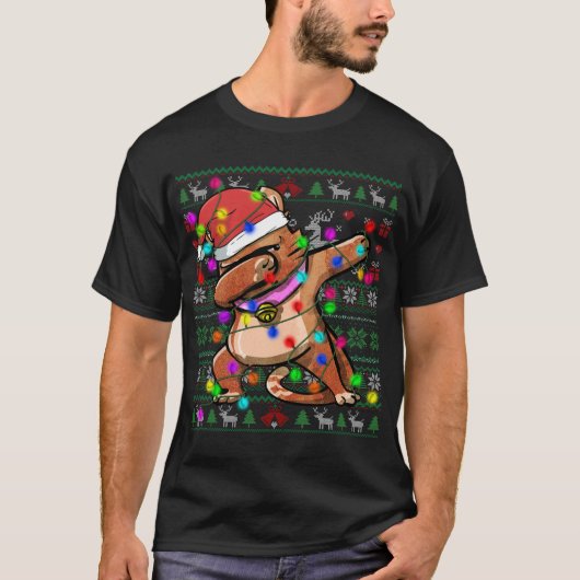 Dabbing Cat Fairy Lights Ugly KerstSweater Co T-shirt (Voorkant)
