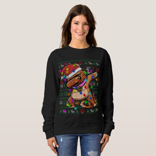 Dabbing Cat Fairy Lights Ugly KerstSweater Co Trui (Voorkant volledig)