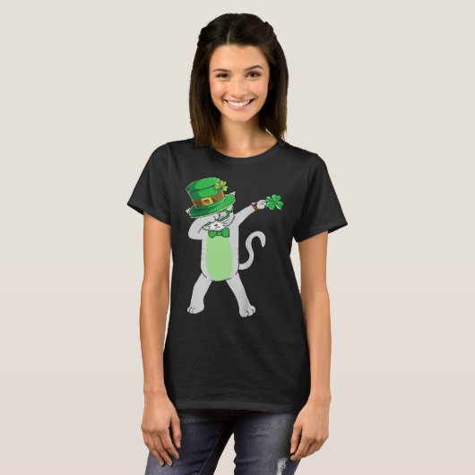 Dabbing Cat Leprechaun  Cat Shamrock St Patrick s  T-shirt (Voorkant volledig)