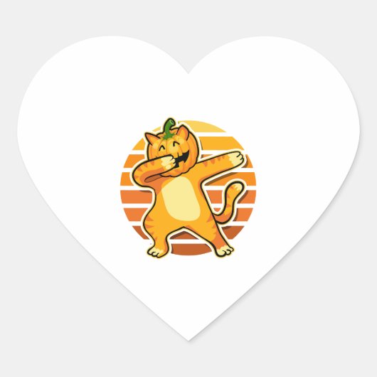 Dabbing Cat Pumpkin Halloween Dancer Hart Sticker (Voorkant)