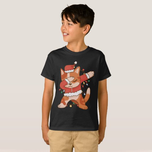 Dabbing Cat Santa Hat - Grappige kerst T-shirt (Voorkant volledig)