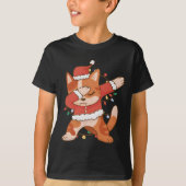Dabbing Cat Santa Hat - Grappige kerst T-shirt (Voorkant)