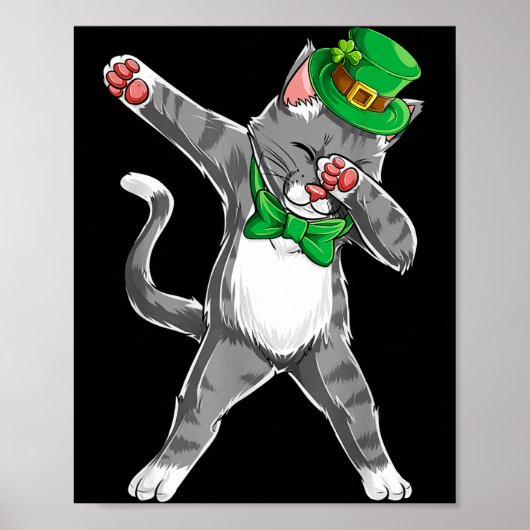 Dabbing Cat St Patricks Day Boys Girls Leprechaun  Poster (Voorkant)