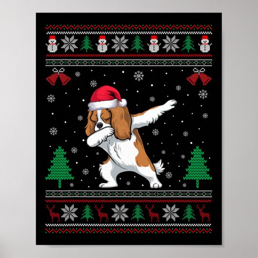 Dabbing Cavalier King Charles Spaniel Dog Santa Ha Poster (Voorkant)