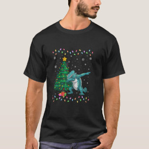 Dabbing Chameleon Kerstboom Lights Ugly Christmas T-shirt