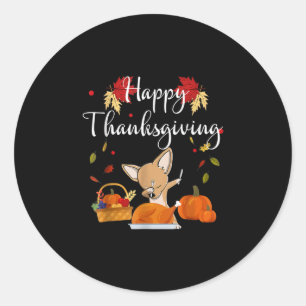 Dabbing Chihuahua DogTurkey Happy Thanksgiving Ronde Sticker