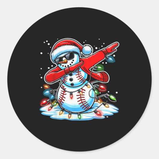 Dabbing Christmas Baseball Snowman Boys Baseball W Ronde Sticker (Voorkant)
