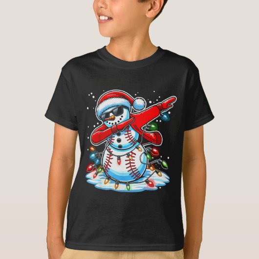 Dabbing Christmas Baseball Snowman Boys Baseball W T-shirt (Voorkant)