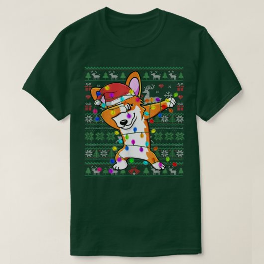 Dabbing Corgi Fairy Lights Ugly kerstSweater T-shirt (Design voorkant)