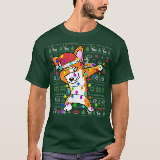 Dabbing Corgi Fairy Lights Ugly kerstSweater T-shirt