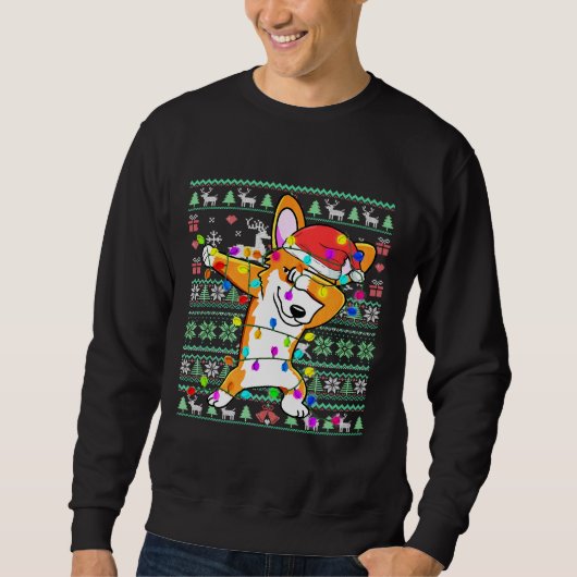 Dabbing Corgi Fairy Lights Ugly kerstSweater Trui (Voorkant)