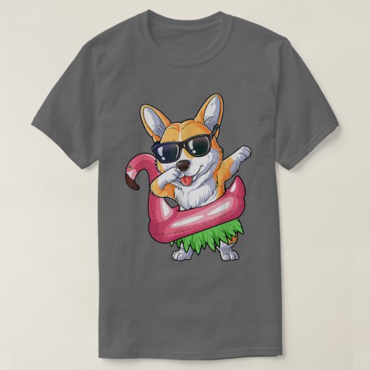 Dabbing Corgi Flamingo Float Summer Tropical T-shirt (Design voorkant)