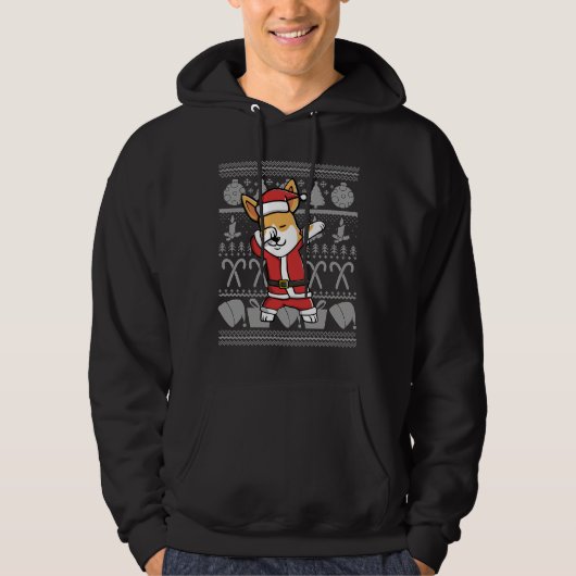 Dabbing Corgi Ugly KerstSweater Graphic Hoodie (Voorkant)