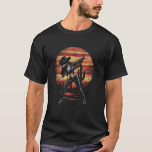 Dabbing Cowgirl Zonsondergang Western Cactus Woest T-shirt