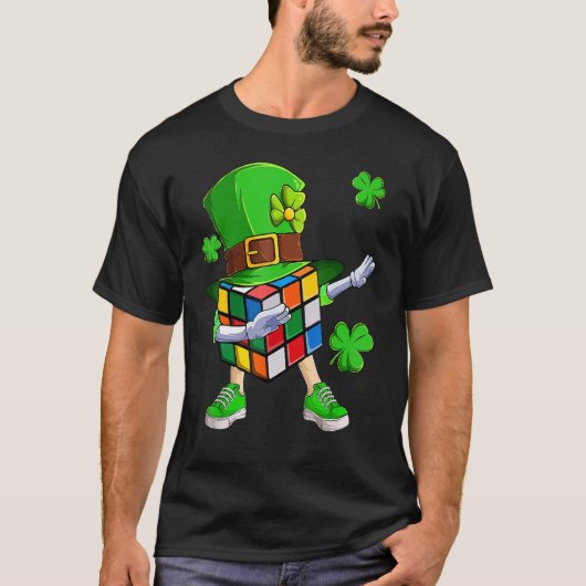 Dabbing Cube Speed Cubing Wiskunde Puzzle St Patri T-shirt (Voorkant)