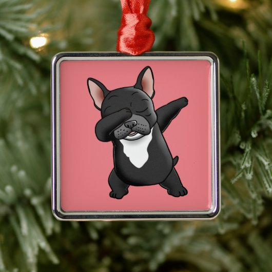 Dabbing Cute French Bulldog Metalen Ornament (Boom)