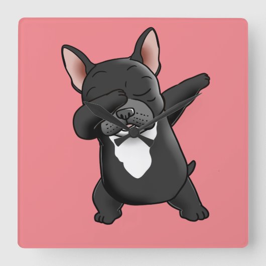 Dabbing Cute French Bulldog Vierkante Klok (Voorkant)