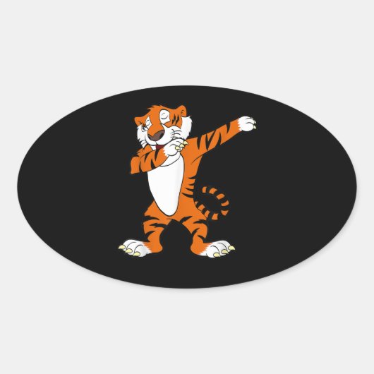 Dabbing Cute Tiger Animal Party Ovale Sticker (Voorkant)