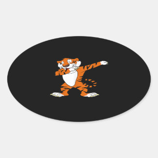 Dabbing Cute Tiger Animal Party Ovale Sticker