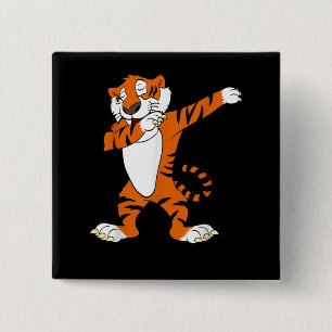 Dabbing Cute Tiger Animal Party Vierkante Button 5,1 Cm