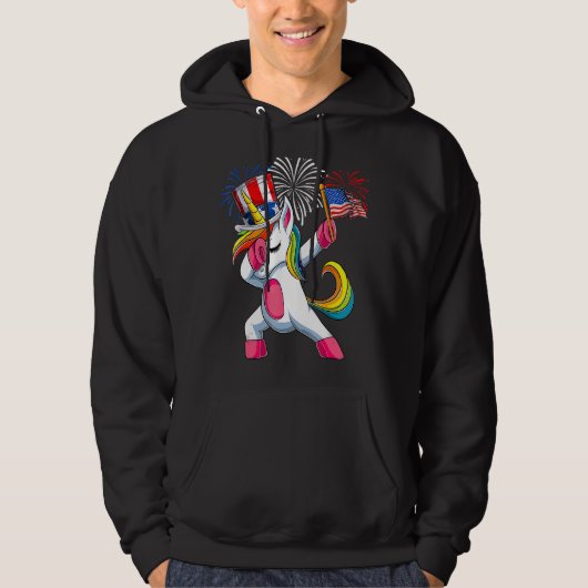 Dabbing Cute Unicorn Happy 4 juli Amerikaans Hoodie (Voorkant)