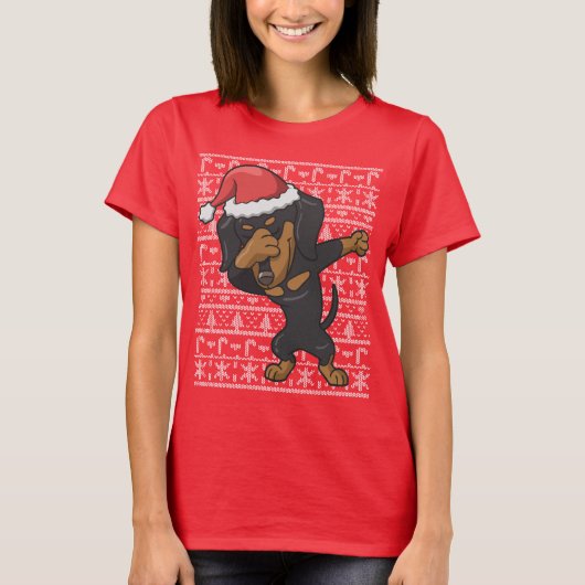 Dabbing Dachshund Ugly KerstSweater T-shirt (Voorkant)